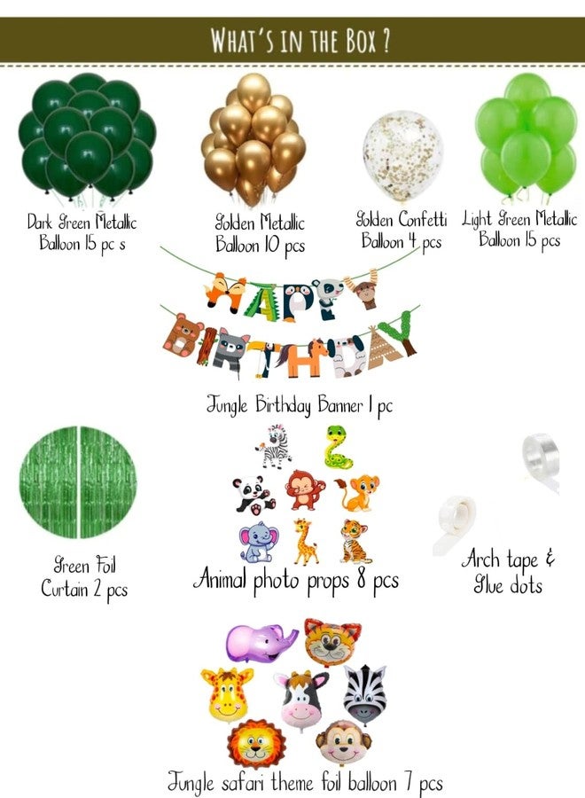 Dream Decor Jungle Theme Birthday Decoration-64Pcs, Items For Girl,Boy|Animal Theme Birthday Party Decorations|Jungle Safari Theme Birthday Decoration With Banner(Jungle printed) & Jungle props - Image 3